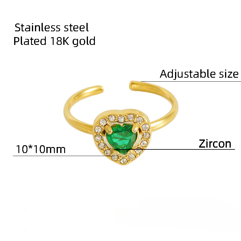 Wholesale Titanium Steel Plated 18K Gold Opening Adjustable Heart Ring